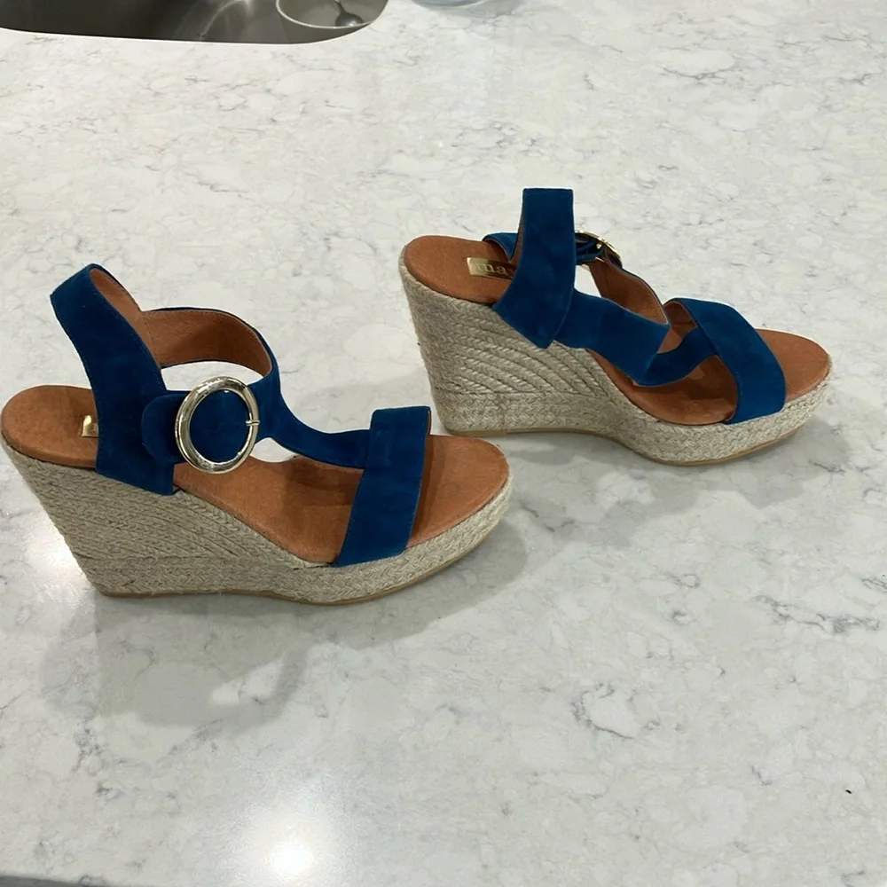 Anthropologie Maypol Blue Suede Platform Wedge Espadrille Sandals Sz 39-‎ NWOT